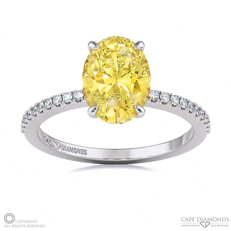 Yellow Natural Diamond Hidden Halo Side Stone Engagement Ring White Gold