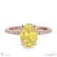 yellow natural diamond hidden halo oval cut claw set side stone engagement ring rose gold with 9k rose gold metal and oval shape diamond