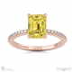 yellow lab grown diamond hidden halo emerald cut side stone engagement ring rose gold with 18k rose gold metal and emerald shape diamond