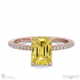 yellow lab grown diamond hidden halo emerald cut side stone engagement ring rose gold with 18k rose gold metal and emerald shape diamond