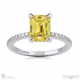 yellow lab grown diamond hidden halo emerald cut claw set side stone engagement ring white gold with 9k white gold metal and emerald shape diamond