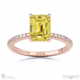 yellow lab grown diamond double hidden halo emerald cut side stone engagement ring rose gold with 18k rose gold metal and emerald shape diamond
