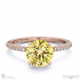 yellow lab grown diamond round double hidden halo side stone engagement ring rose gold with 9k rose gold metal and round shape diamond