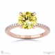 yellow lab grown diamond hidden halo claw set round side stone engagement ring rose gold with 9k rose gold metal and round shape diamond