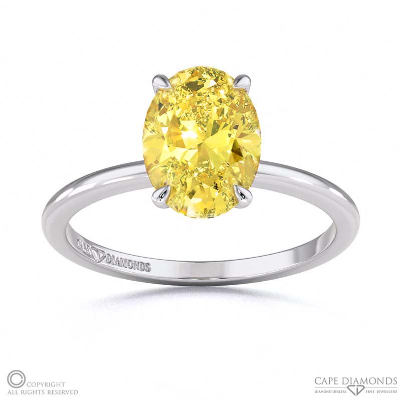 Yellow Natural Diamond Hidden Halo Oval Cut Solitaire Engagement Ring White Gold