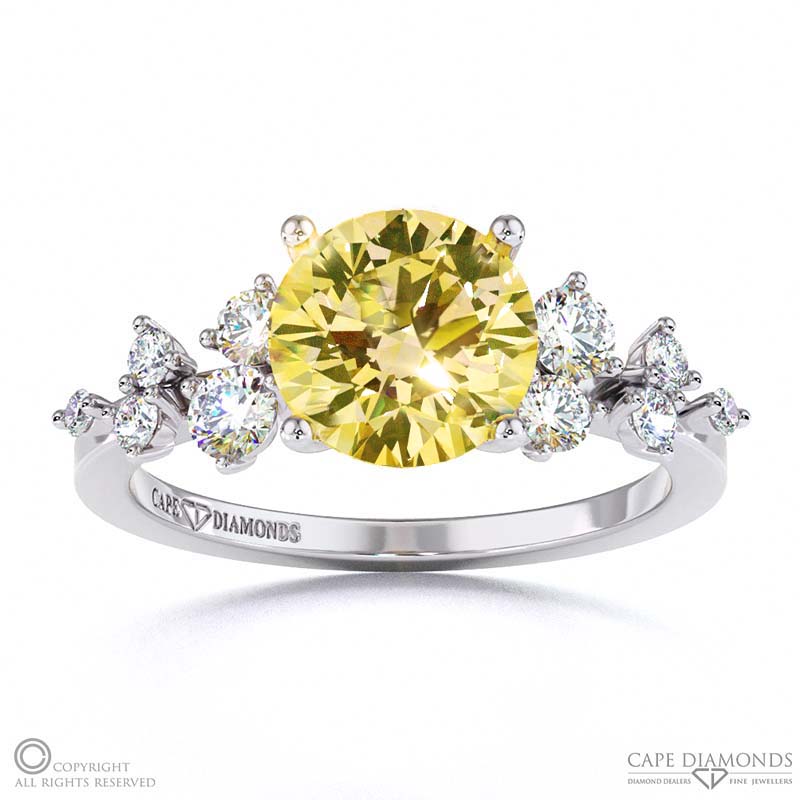 Yellow Natural Diamond Fairy Side Stone Engagement Ring White Gold