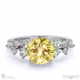 yellow lab grown diamond fairy side stone engagement ring white gold with 18k white gold metal and round shape diamond