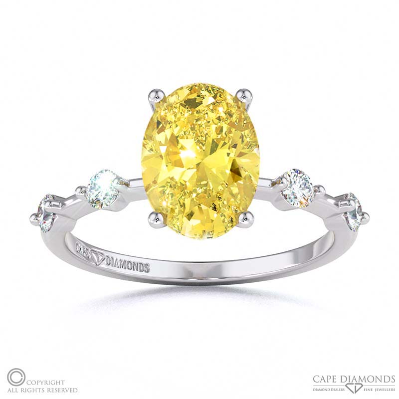 Yellow Natural Diamond Bubble Drop Hidden Halo Oval Cut Engagement Ring White Gold