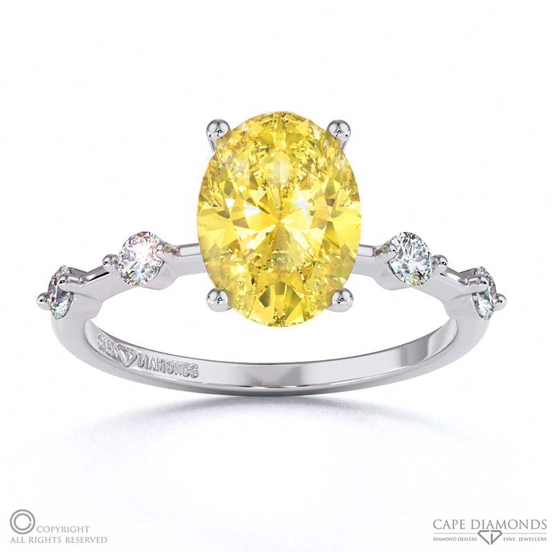 Yellow Natural Diamond Bubble Drop Oval Cut Engagement Ring White Gold