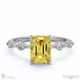 yellow lab grown diamond bubble drop side stone hidden halo emerald cut engagement ring white gold with 18k white gold metal and emerald shape diamond