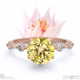 blushing bride yellow natural diamond bubble drop side stone round cut engagement ring rose gold with 9k rose gold metal and round shape diamond