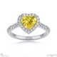 yellow lab grown diamond halo heart shaped side stone engaement ring white gold with 9k white gold metal and heart shape diamond