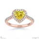 yellow lab grown diamond halo heart shaped side stone engaement ring rose gold with 18k rose gold metal and heart shape diamond