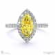 yellow lab grown diamond halo marquise shaped side stone engaement ring platinum with platinum metal and marquise shape diamond