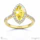 yellow natural diamond halo marquise shaped side stone engaement ring yellow gold with 18k yellow gold metal and marquise shape diamond