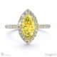 yellow natural diamond halo marquise shaped side stone engaement ring yellow gold with 18k yellow gold metal and marquise shape diamond