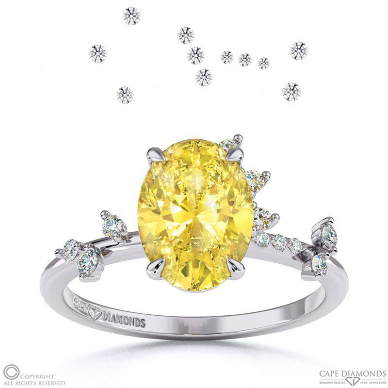 Orion Star Yellow Natural Diamond Onal Engagement Ring White Gold