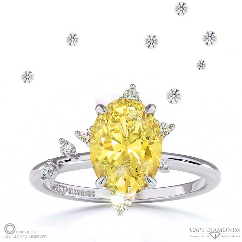 Southern Cross Star Yellow Natural Diamond Celestial Oval Engagement Ring White Gold