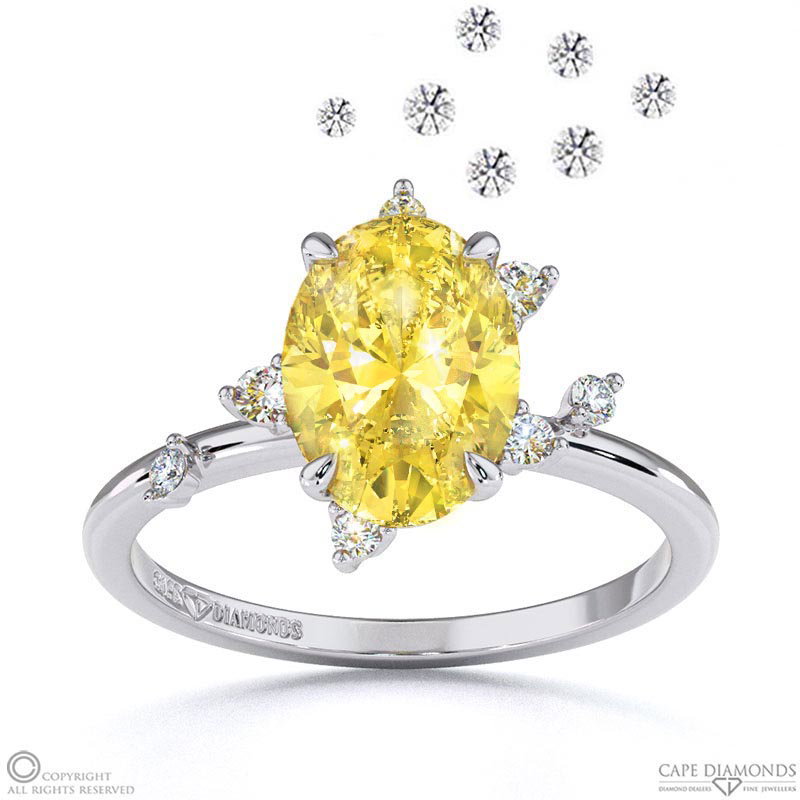 Pleiades Star Yellow Natural Diamond Oval Engagement Ring White Gold
