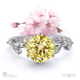 cherry blossom yellow lab grown diamond side stone engagement ring white gold with 9k white gold metal and round shape diamond