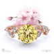 cherry blossom yellow lab grown diamond side stone engagement ring rose gold with 9k rose gold metal and round shape diamond