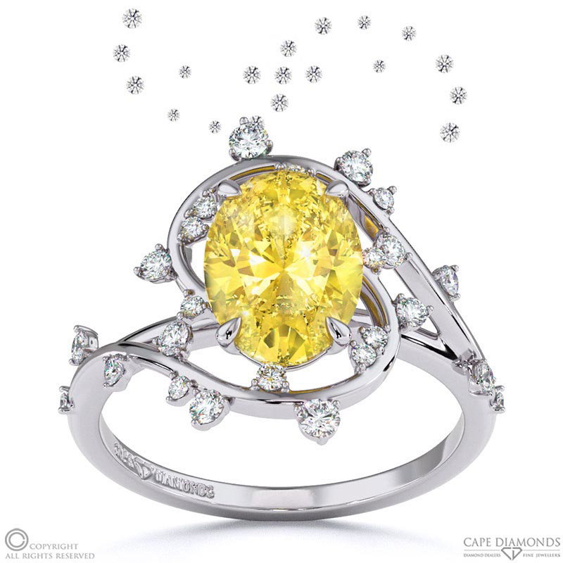 Milky Way Star Yellow Natural Diamond Oval Engagement Ring White Gold