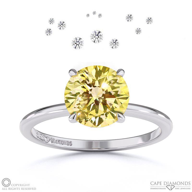 Starlit Yellow Natural Diamond Hidden Halo Round Engagement Ring White Gold