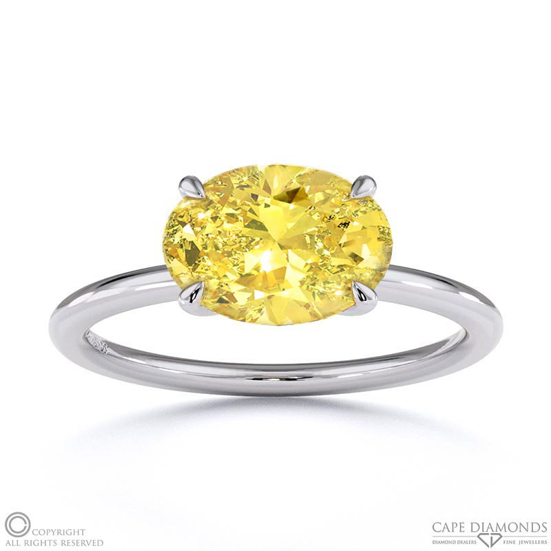 Yellow Natural Diamond East West Oval Cut Solitaire Engagement Ring White Gold