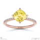 yellow lab grown diamond cushion east west side stone engagement ring rose gold with 9k rose gold metal and cushion shape diamond