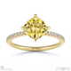 yellow lab grown diamond cushion cut east to west pave engagement ring yellow gold with 18k yellow gold metal and cushion shape diamond