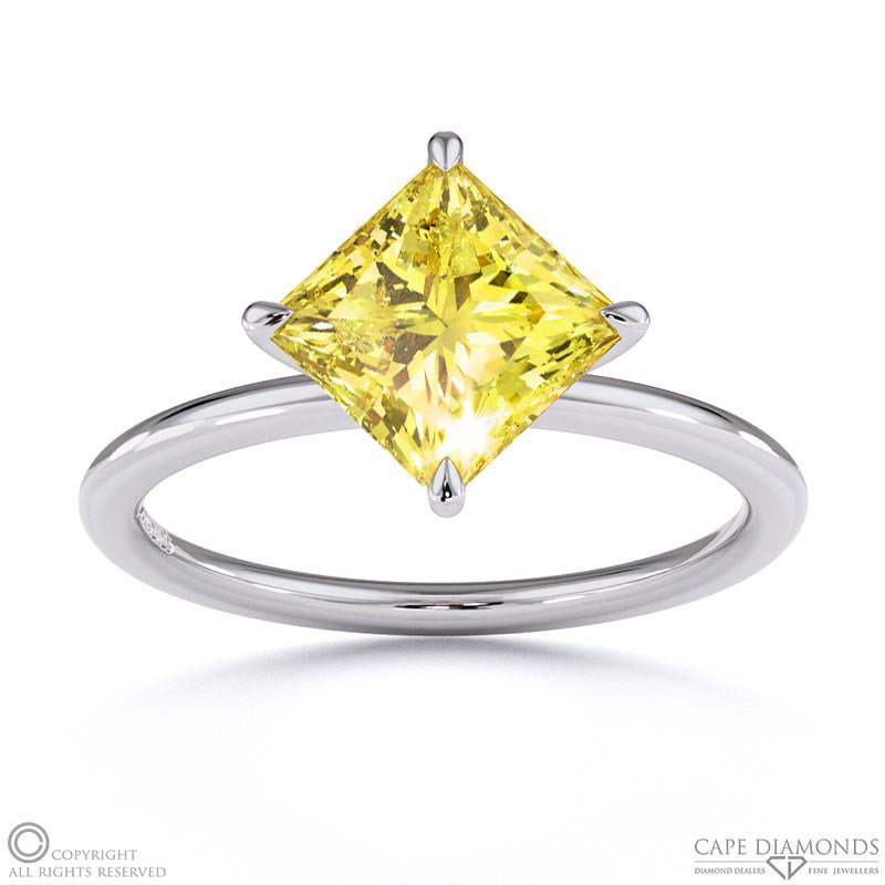 Yellow Natural Diamond East To West Princess Cut Solitaire Engagement Ring White Gold