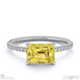 yellow lab grown diamond emerald cut pave east to west engagement ring platinum with platinum metal and emerald shape diamond