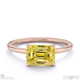 yellow lab grown diamond east west emerald cut solitaire engagement ring rose gold with 9k rose gold metal and emerald shape diamond