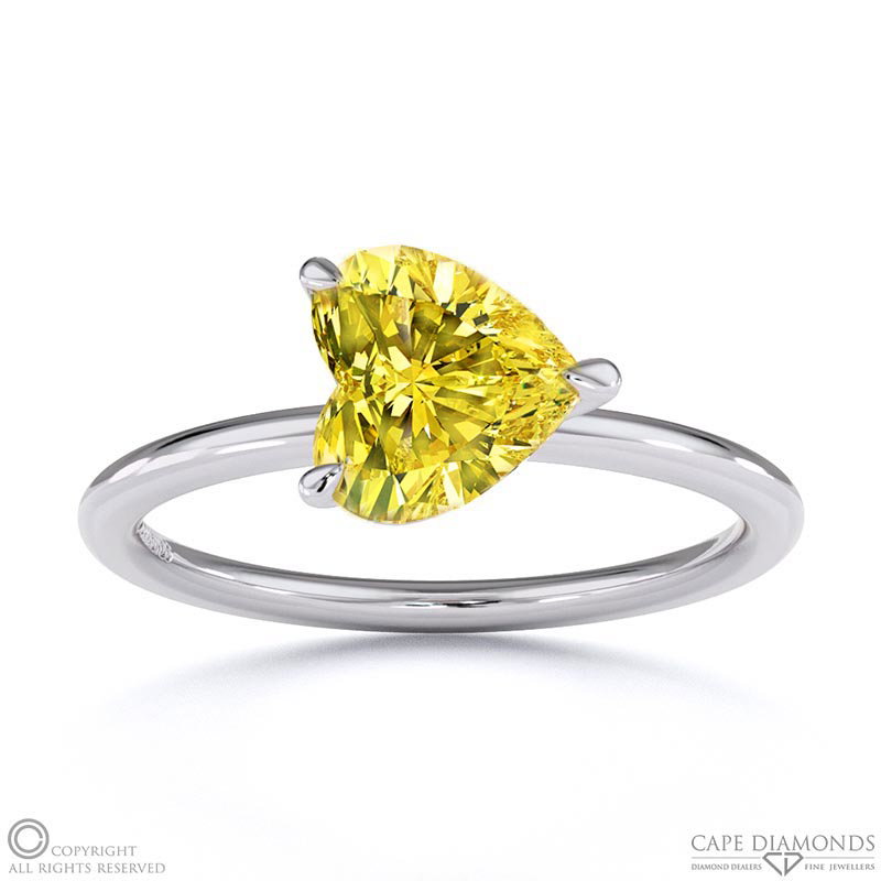 Yellow Natural Diamond East West Heart Solitaire Engagement Ring White Gold