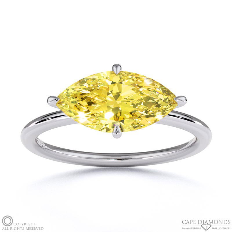 Yellow Natural Diamond East West Marquise Solitaire Engagement Ring White Gold