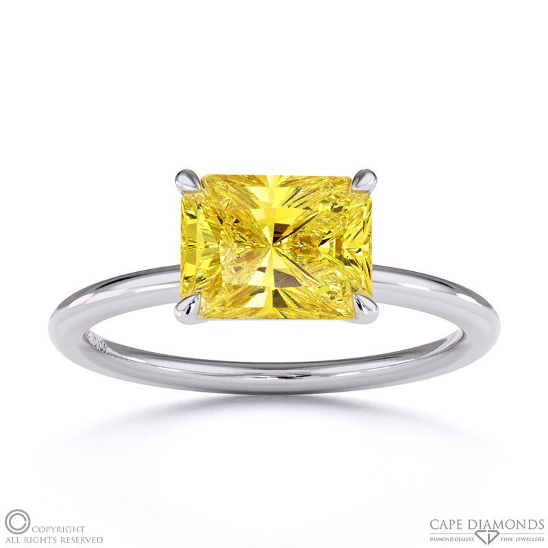 Yellow Natural Diamond East West Radiant Cut Solitaire Engagement Ring White Gold