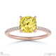 yellow lab grown diamond hidden halo side stone engagement ring rose gold with 18k rose gold metal and cushion shape diamond