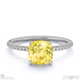 yellow natural diamond cushion cut hidden halo side stones engagement ring white gold with 18k white gold metal and cushion shape diamond