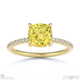 yellow lab grown diamond hidden halo side stone engagement ring yellow gold with 18k yellow gold metal and cushion shape diamond