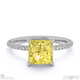 yellow lab grown diamond hidden halo side stone engagement ring white gold with 9k white gold metal and princess shape diamond