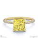yellow lab grown diamond hidden halo princess side stone engagement ring yellow gold with 18k yellow gold metal and princess shape diamond