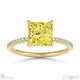 yellow lab grown diamond hidden halo princess side stone engagement ring yellow gold with 18k yellow gold metal and princess shape diamond