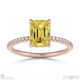 yellow lab grown diamond hidden halo emerald side stone engagement ring rose gold with 9k rose gold metal and emerald shape diamond