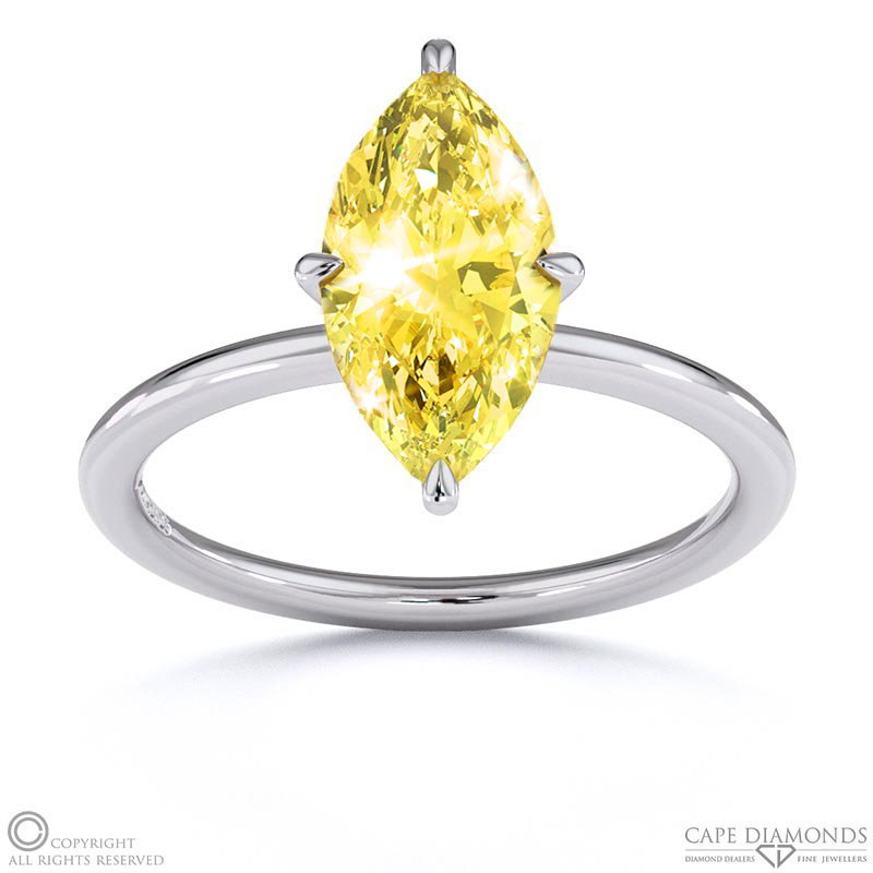 Yellow Natural Diamond Marquise Cut Hidden Halo Engagement Ring White Gold