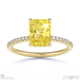 yellow lab grown diamond radiant cut hidden halo side stones engagement ring yellow gold with 18k yellow gold metal and radiant shape diamond