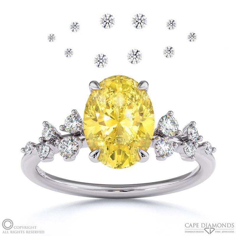 Stardust Yellow Natural Diamond Celestial Oval Engagement Ring White Gold