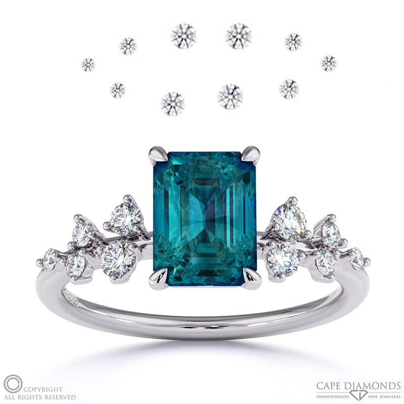 Alexandrite Emerald Cut Stardust Engagement Ring White Gold