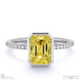 yellow lab grown diamond emerald-cut basket bezel setting pave platinum engagement ring with platinum metal and emerald shape diamond