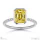 yellow lab grown diamond emerald-cut basket bezel setting pave platinum engagement ring with platinum metal and emerald shape diamond