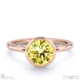 yellow lab grown diamond round-cut bezel setting split band rose gold engagement ring with 18k rose gold metal and round shape diamond